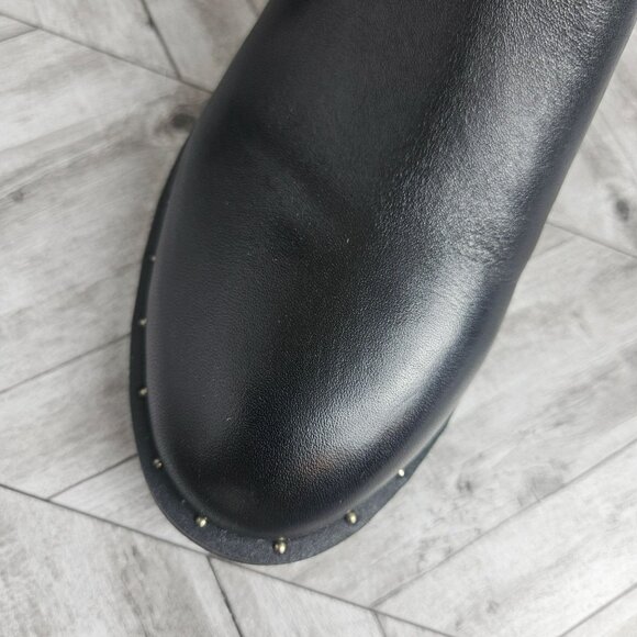 INC Black Leather Riding Boots With Buckle Detail Studded Sole Womens 7M New - Picture 7 of 16